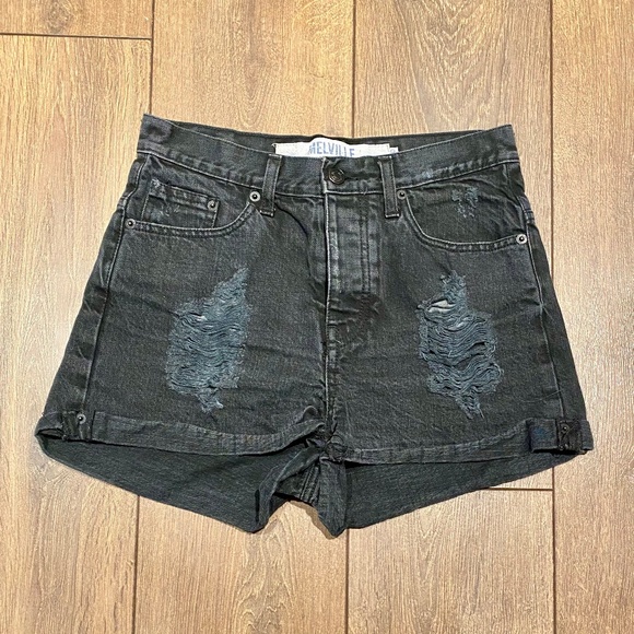 BRANDY MELVILLE Women's Distressed Denim High-Waist Shorts in Black│Size US 4 - Picture 4 of 14